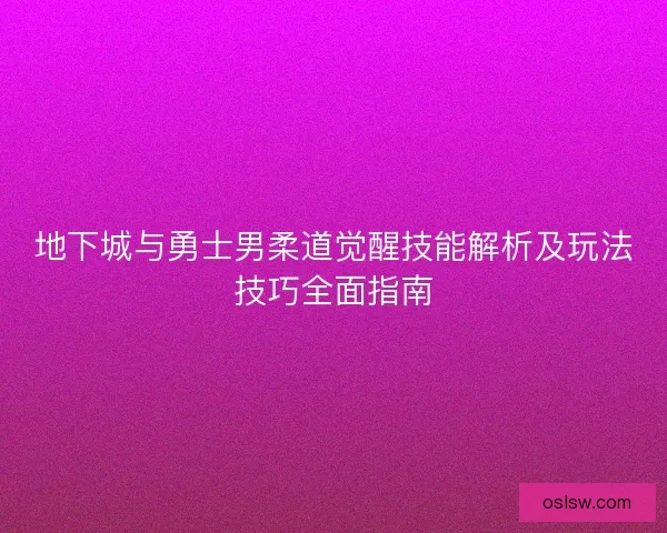 地下城与勇士男柔道觉醒技能解析及玩法技巧全面指南