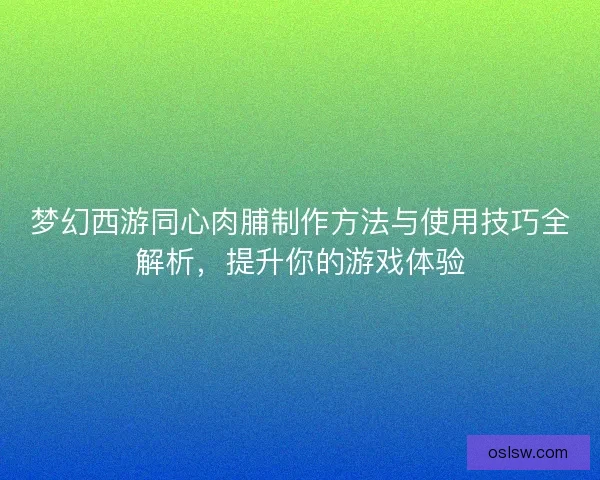 梦幻西游同心肉脯制作方法与使用技巧全解析，提升你的游戏体验
