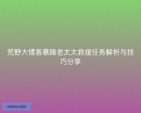 荒野大镖客暴躁老太太救援任务解析与技巧分享